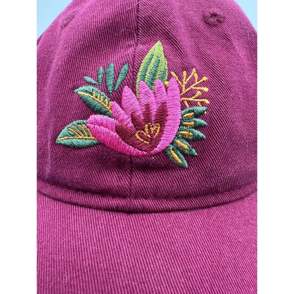 Bass Pro‎ Shops Hat Youth OS Maroon Floral Embroidered Adjustable Baseball Cap